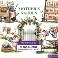 Whimsical Garden Duck Clipart PNG - Personal Use License – Image 1