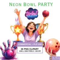 Neon Bowling Party Clipart PNG - Commercial + PLR Use License – Image 1
