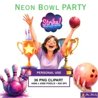 Neon Bowling Party Clipart PNG - Personal Use License – Image 1