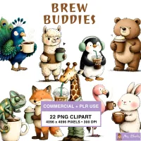 Coffee Loving Animal Clipart PNG - Commercial + PLR Use License – Image 1
