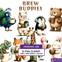 Coffee Loving Animal Clipart PNG - Personal Use License – Image 1