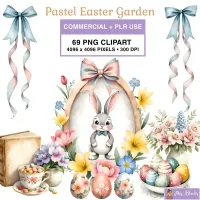 Pastel Easter Bunny Clipart PNG - Commercial + PLR Use License – Image 1