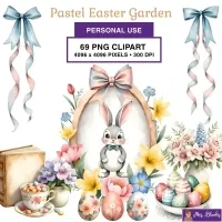 Pastel Easter Bunny Clipart PNG - Personal Use License – Image 1
