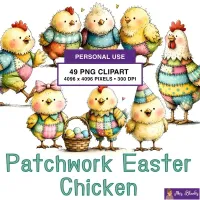 Patchwork Easter Chicken Clipart PNG - Personal Use License – Image 1