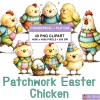 Patchwork Easter Chicken Clipart PNG - Commercial + PLR Use License – Image 1