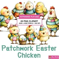 Patchwork Easter Chicken Clipart PNG - Extended License – Image 1