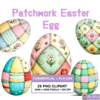Patchwork Easter Egg Clipart PNG - Commercial + PLR Use License – Image 1