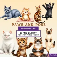 Cute Yoga Cats Clipart PNG - Personal Use License – Image 1