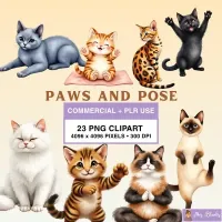 Cute Yoga Cats Clipart PNG - Commercial + PLR Use License – Image 1