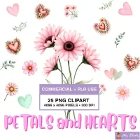 Floral Hearts Clipart PNG - Commercial + PLR Use License – Image 1