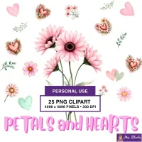 Floral Hearts Clipart PNG - Personal Use License – Image 1