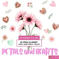 Floral Hearts Clipart PNG - Extended License – Image 1