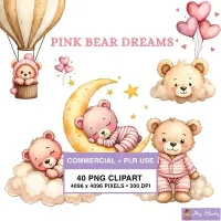 Sleepy Pink Bear Clipart PNG - Commercial + PLR Use License – Image 1