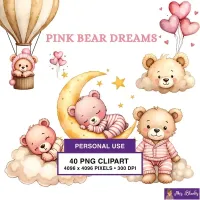 Sleepy Pink Bear Clipart PNG - Personal Use License – Image 1