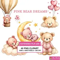 Sleepy Pink Bear Clipart PNG - Extended License – Image 1