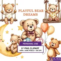 Playful Teddy Bear Clipart PNG - Personal Use License – Image 1