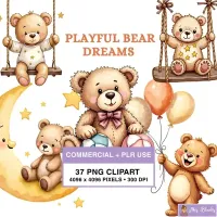 Playful Teddy Bear Clipart PNG - Commercial + PLR Use License – Image 1