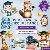 Graduation Animals Clipart PNG - Personal Use License – Image 1