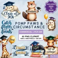 Graduation Animals Clipart PNG - Commercial + PLR Use License – Image 1