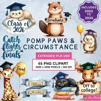 Graduation Animals Clipart PNG - Extended License – Image 1