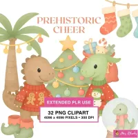 Christmas Dinosaur Clipart PNG - Extended License – Image 1