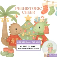 Christmas Dinosaur Clipart PNG - Commercial + PLR Use License – Image 1