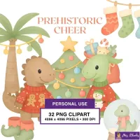 Christmas Dinosaur Clipart PNG - Personal Use License – Image 1