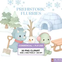 Winter Dinosaur Clipart PNG - Commercial + PLR Use License – Image 1