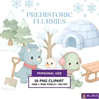 Winter Dinosaur Clipart PNG - Personal Use License – Image 1