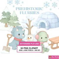 Winter Dinosaur Clipart PNG - Extended License – Image 1