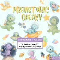 Space Dinosaur Clipart PNG - Commercial + PLR Use License – Image 1