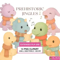 Christmas Dinosaur Caroling Clipart PNG - Extended License – Image 1