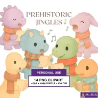 Christmas Dinosaur Caroling Clipart PNG - Personal Use License – Image 1