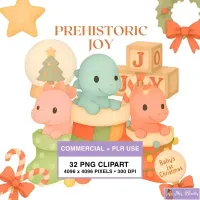 Christmas Dinosaur Joy Clipart PNG - Commercial + PLR Use License – Image 1