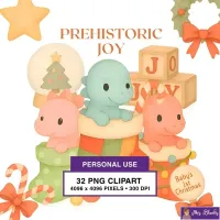 Christmas Dinosaur Joy Clipart PNG - Personal Use License – Image 1