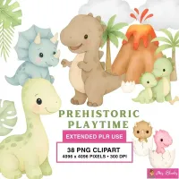 Cute Dinosaur Playtime Clipart PNG - Extended License – Image 1