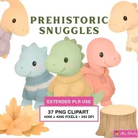 Cute Dinosaur Snuggle Clipart PNG - Extended License – Image 1