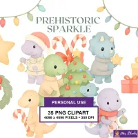 Christmas Dinosaur Sparkle Clipart PNG - Personal Use License – Image 1