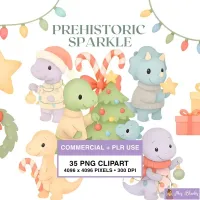 Christmas Dinosaur Sparkle Clipart PNG - Commercial + PLR Use License – Image 1