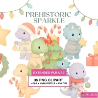 Christmas Dinosaur Sparkle Clipart PNG - Extended License – Image 1