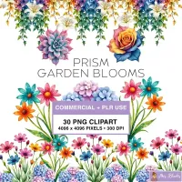 Rainbow Garden Flower Clipart PNG - Commercial + PLR Use License – Image 1
