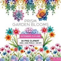 Rainbow Garden Flower Clipart PNG - Extended License – Image 1