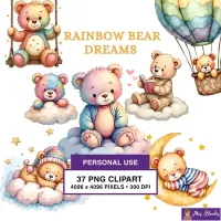 Rainbow Teddy Bear Clipart PNG - Personal Use License – Image 1