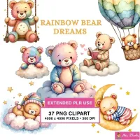 Rainbow Teddy Bear Clipart PNG - Extended License – Image 1