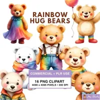 Rainbow Bear Characters Clipart PNG - Commercial + PLR Use License – Image 1