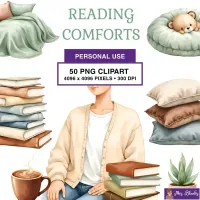 Cozy Reading Lifestyle Clipart PNG - Personal Use License – Image 1