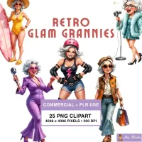 Retro Glam Granny Clipart PNG - Commercial + PLR Use License – Image 1
