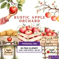 Rustic Apple Orchard Clipart PNG - Personal Use License – Image 1