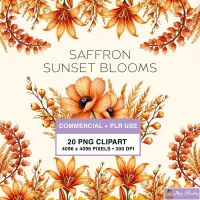 Saffron Floral Blooms Clipart PNG - Commercial + PLR Use License – Image 1