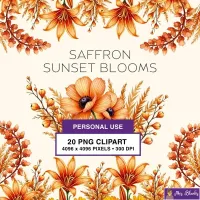 Saffron Floral Blooms Clipart PNG - Personal Use License – Image 1